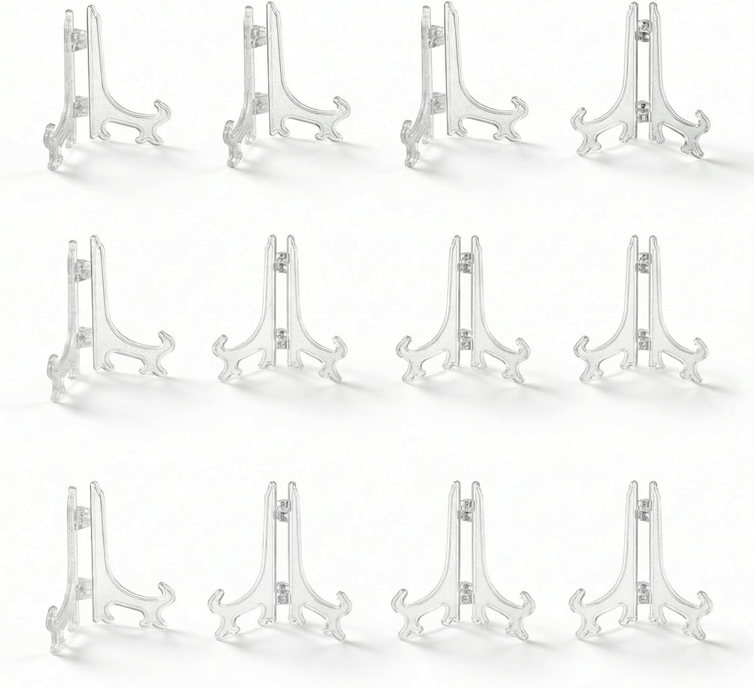 3 Inch Clear Plastic Easels or Stand/Plate Holders to Display Pictures or Other Items at Weddings, Home Decoration, Birthdays, Tables (12 Pack)