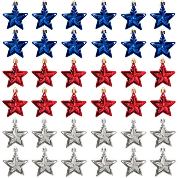3 Inch Diameter, Pack Of 36 Hanging Shiny Star Decorations, Patriotic Independence Day Party Decor For Home Indoor Outdoor Events For Family And S
