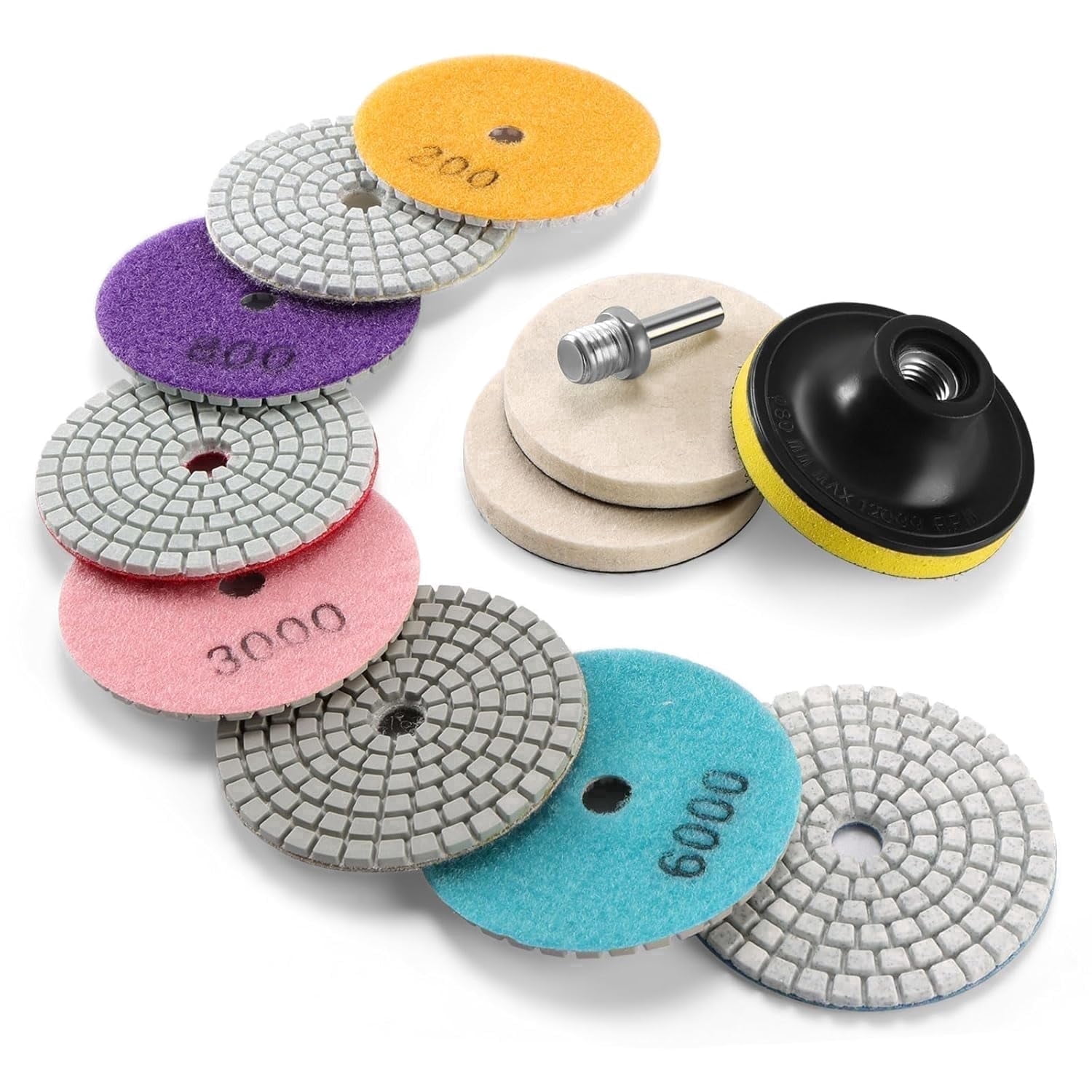 chasenew 3 Inch Diamond Polishing Pads with M14 Backer Pad, 12PCS Wet ...