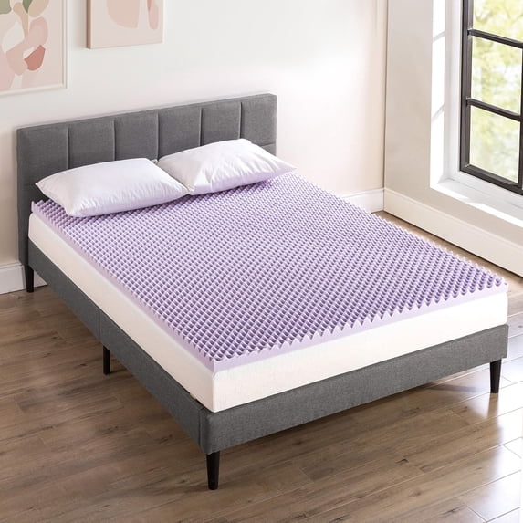 Bestier 3" Queen Soft Cooling Gel Infused Memory Foam Mattress Topper, Egg Crate Lavender Bed Topper for Back Pain Relief, Pressure Relief