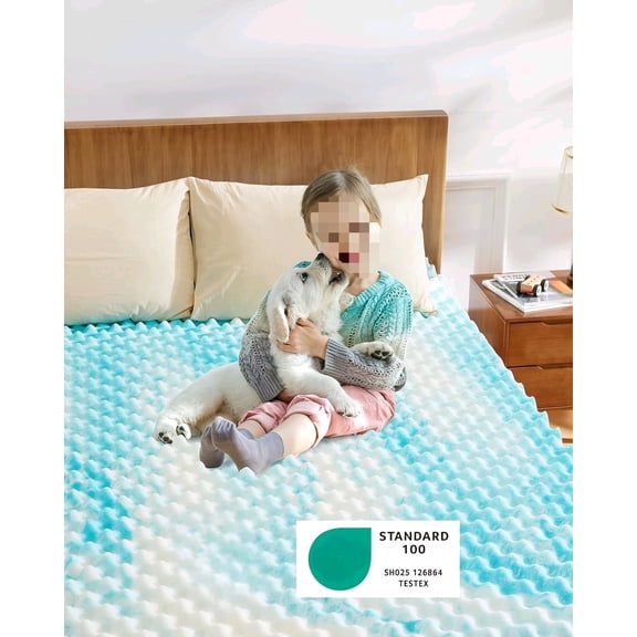 3 Inch Egg Crate Memory Foam Mattress Topper Twin Size, Pressure Relief & Cooling Gel Infused Mattress Pad, Soft & Ventilated Design Bed Topper, CertiPUR-US Certified, Blue$$