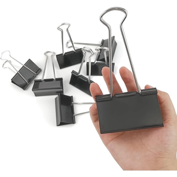 3-Inch Extra-Large DSTELIN Binder Clips - Heavy-Duty Black Paper Clamps, 75mm Width, 8-Count Set for Office Organization