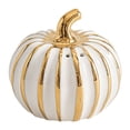 thumbnail image 1 of 3 Inch Fall Pumpkin Ceramic Salt And Pepper Shaker Set, White And Gold Holiday Spice Dispenser For Indoor Kitchen Decor, Thanksgiving Dinner Table Seasoning Jar, Round, 1 of 9
