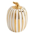thumbnail image 1 of 3 Inch Fall Pumpkin Ceramic Salt And Pepper Shaker Set, White And Gold Holiday Spice Dispenser For Indoor Kitchen Decor, Thanksgiving Dinner Table Seasoning Jar, Tall, 1 of 9