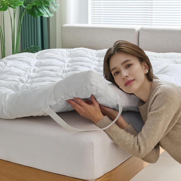 3 Inch Feather Bed Mattress Topper, Duck Feather Memory Foam Bed Topper,Soft Fluffy Supportive Pressure Relief Mattress,King