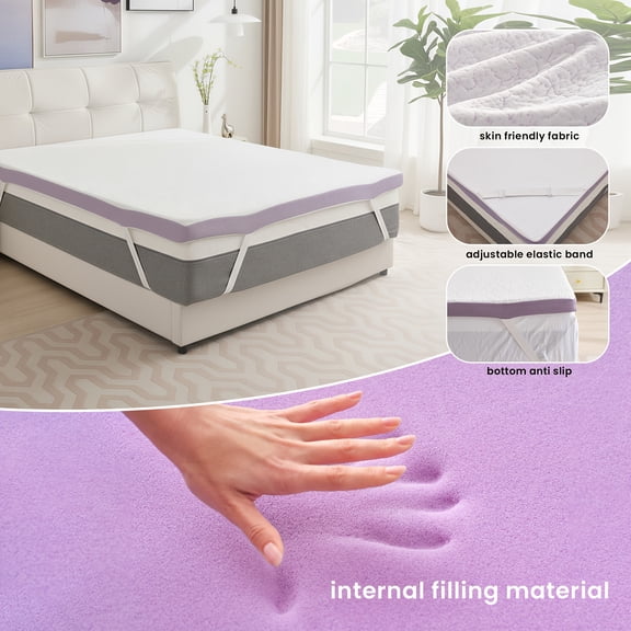 3-Inch Firm Gel Memory Foam Mattress Topper with Breathable Cover & Non-Slip Base, Purple, All 5 Sizes (Twin/Twin XL/Full/Queen/King)