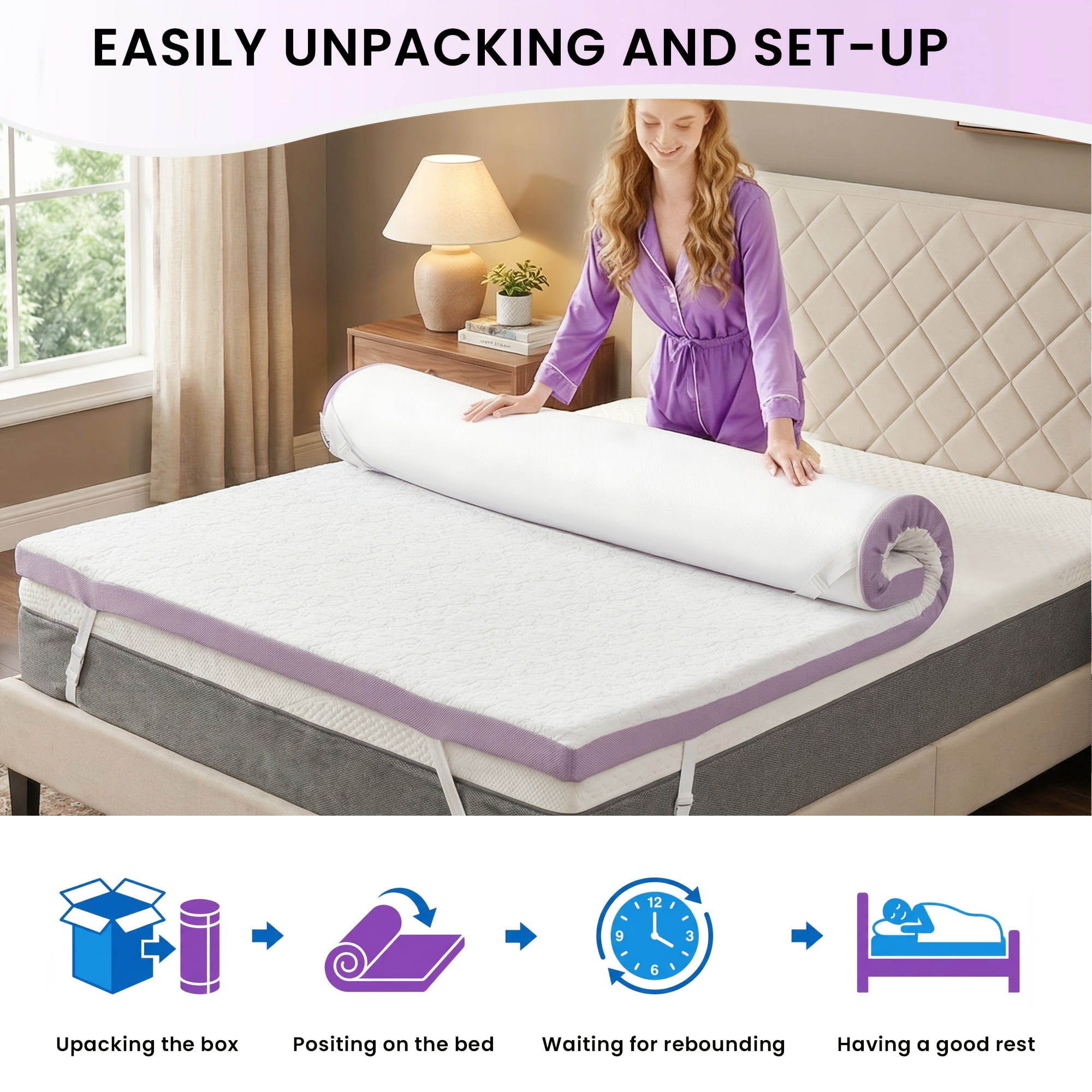 3-Inch Firm Gel Memory Foam Mattress Topper with Breathable Cover & Non ...