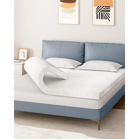 3 Inch Firm Memory Mattress Topper , Firmness with 40D High-Density , 320GSM Viscose Cover, Non-Slip Bottom & Adjustable Straps, Machine Washable, White