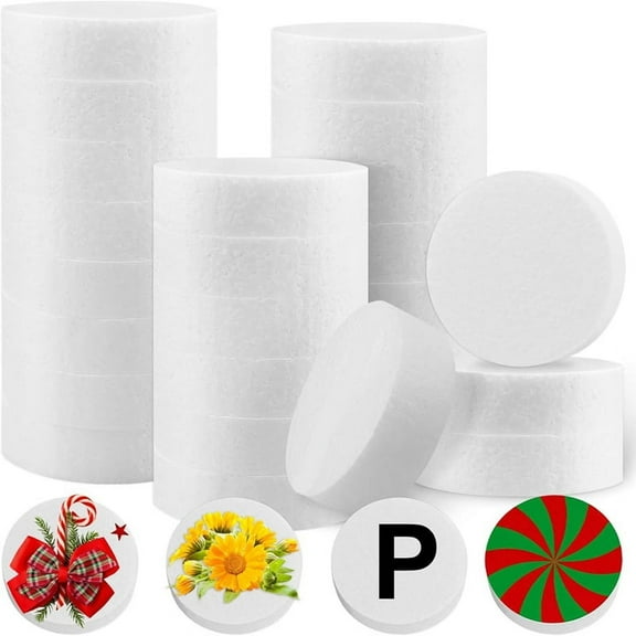 3 Inch Foam Circles for Crafts, 24 Pack 1 Thick Polystyrene Round Discs DIY Projects, Cakes, Decorations New