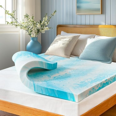 3 Inch Full Size Memory Foam Mattress Topper, Cooling Gel Infused Mattress Pad, Pressure Relief ,CertiPUR-US Certified - Blue