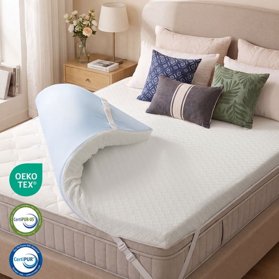 3 inch Gel Memory Foam Mattress Topper Queen Size Cooling Pad Bed Topper with Removable Cover, White
