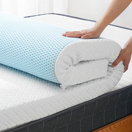3-Inch Gel Memory Foam Mattress Topper with Adjustable Non-Slip Straps, Removable Washable Bamboo Fiber Cover - Cool Breathable for Superior Comfort
