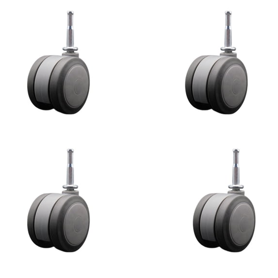3 Inch Gray Heavy Duty Floor Safe Twin Wheel Caster 5/16 Grip Neck Stem Set of 4