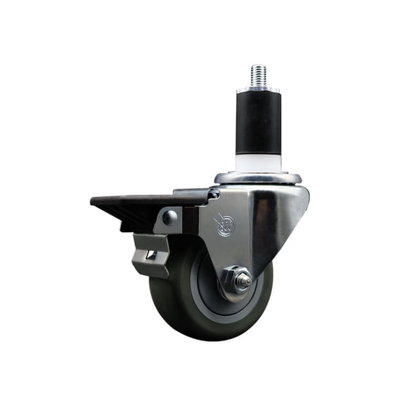 3 Inch Gray Poly Swivel 1-1/2 Inch Expanding Stem Caster with Brake SCC