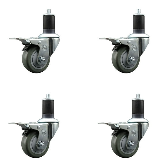 3 Inch Gray Poly Swivel 1-5/8 Inch Expanding Stem Caster Set Total Lock Brake
