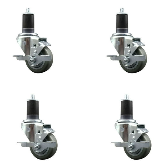 3 Inch Gray Poly Swivel 1-5/8 Inch Expanding Stem Caster Set with Brake SCC