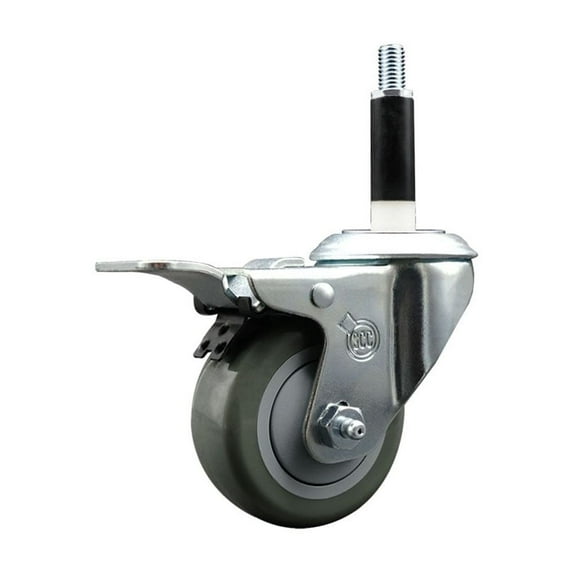 3 Inch Gray Poly Swivel 7/8 Inch Expanding Stem Caster Total Lock Brake SCC