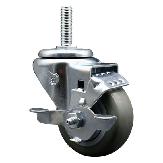 3 Inch Gray Poly Wheel Swivel 3/4 Inch Threaded Stem Caster with Brake