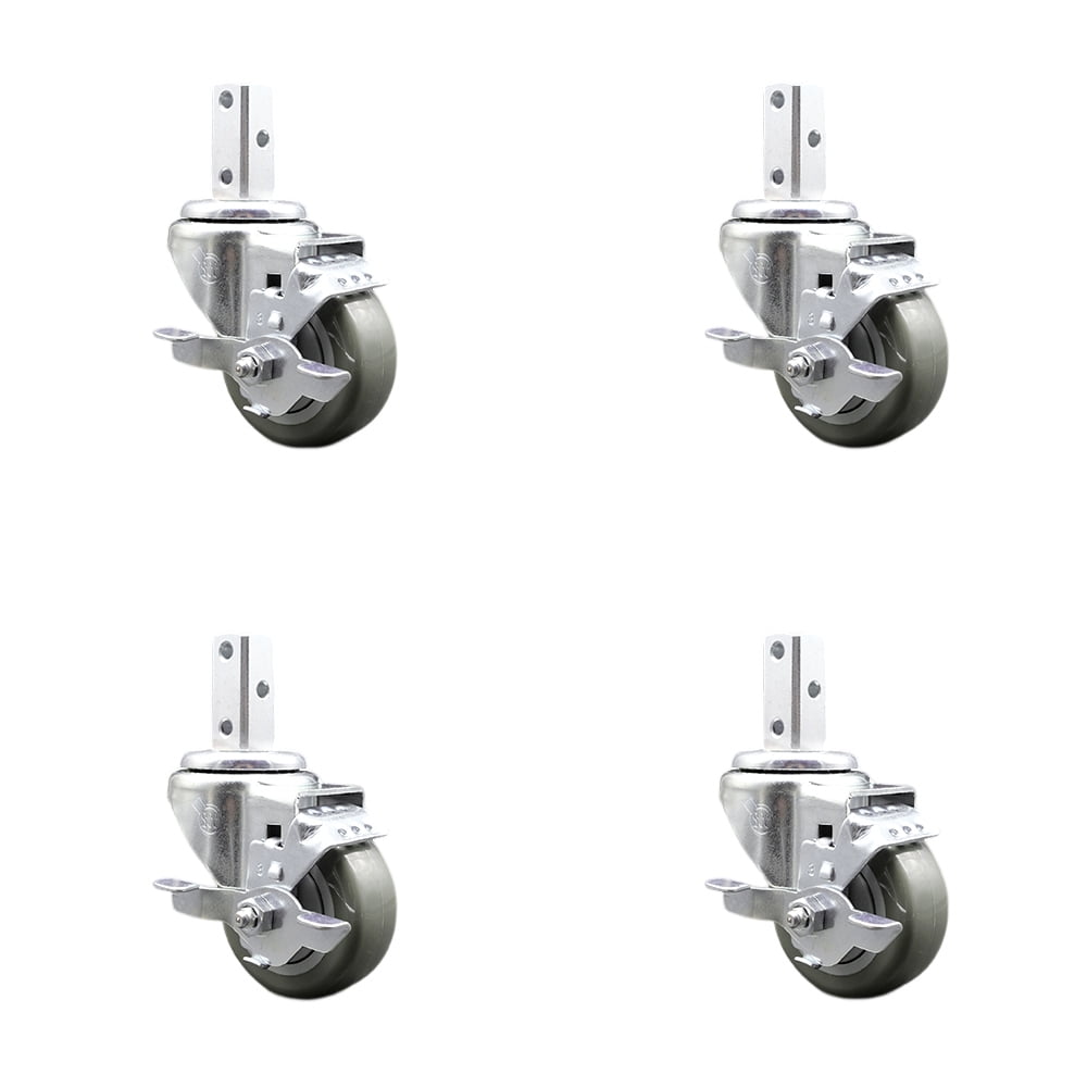3 Inch Gray Poly Wheel Swivel 7/8 Inch Square Stem Caster Set with ...
