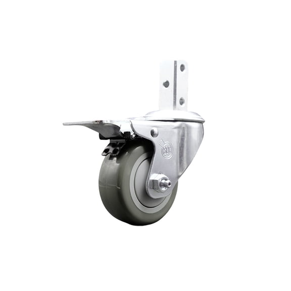 3 Inch Gray Poly Wheel Swivel 7/8 Inch Square Stem Caster with Total Lock Brake