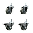 thumbnail image 1 of 3 Inch Gray Polyurethane 3/8 Inch Threaded Stem Caster Set 2 Brakes SCC, 1 of 2