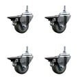 thumbnail image 1 of 3 Inch Gray Polyurethane 3/8 Inch Threaded Stem Caster Set with Brake, 1 of 2
