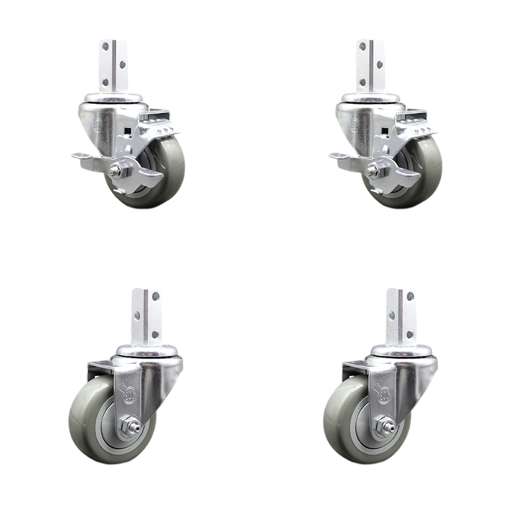 3 Inch Gray Polyurethane Wheel Swivel 3/4 Inch Square Stem Caster Set 2 ...