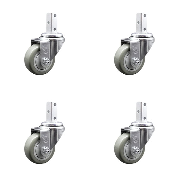 3 Inch Gray Polyurethane Wheel Swivel 7/8 Inch Square Stem Caster Set SCC