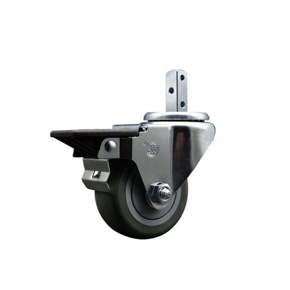 3 Inch Gray Polyurethane Wheel Swivel 7/8 Inch Square Stem Caster with Brake