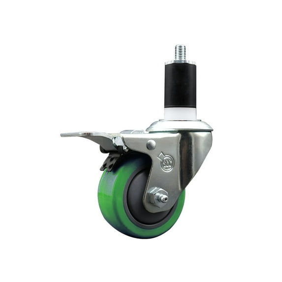 3 Inch Green Poly Swivel 1-1/2 Inch Expanding Stem Caster Total Lock Brake SCC