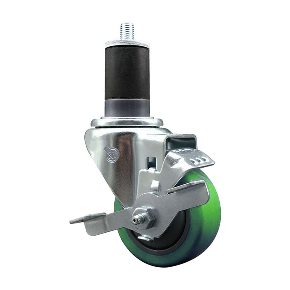 3 Inch Green Poly Swivel 1-5/8 Inch Expanding Stem Caster with Brake ...