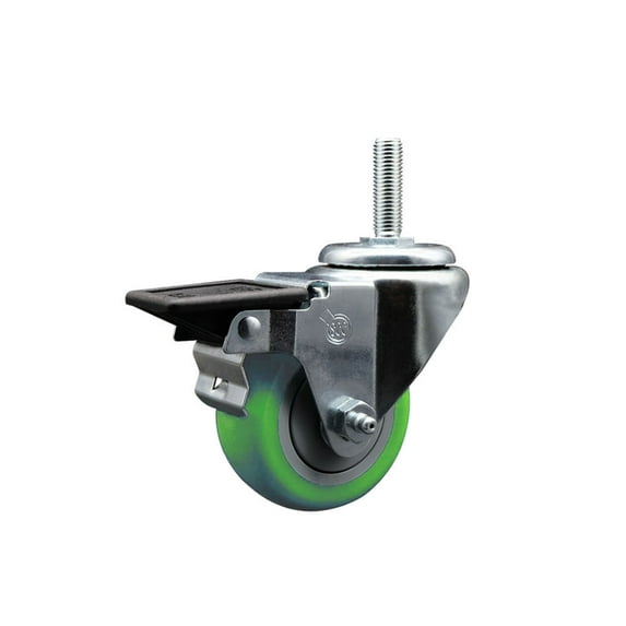 3 Inch Green Poly Wheel Swivel 5/8 Inch Threaded Stem Caster with Brake