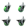 thumbnail image 1 of 3 Inch Green Polyurethane 10MM Threaded Stem Caster Set 2 Brakes SCC, 1 of 2