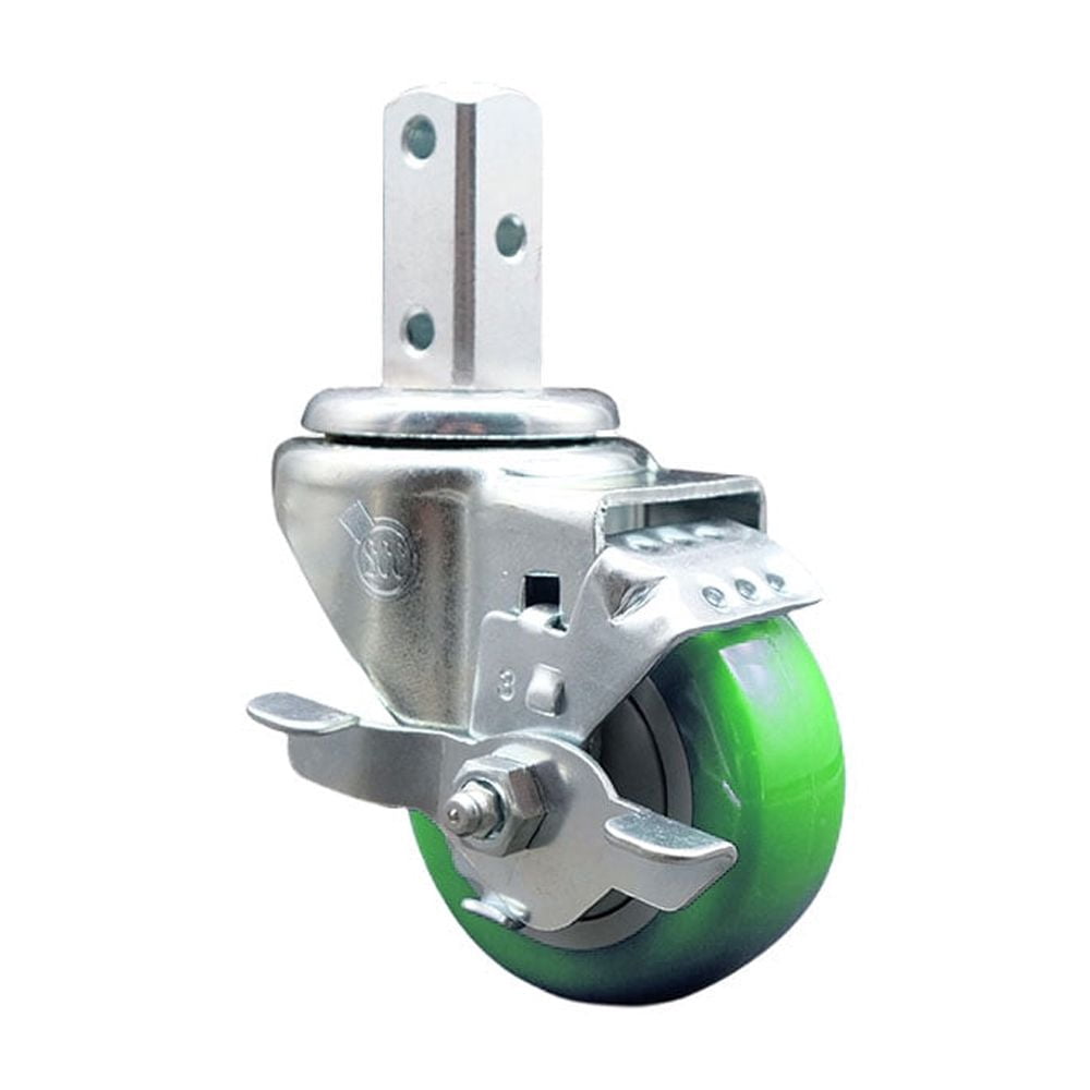 Square Whee 3 Inch Green Polyurethane Wheel Swivel 7/8 Inch Square Stem Caster with ...