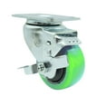 thumbnail image 1 of 3 Inch Green Polyurethane Wheel Swivel Top Plate Caster with Brake SCC, 1 of 2