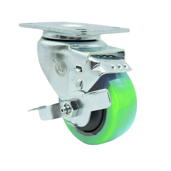 3 Inch Green Polyurethane Wheel Swivel Top Plate Caster with Brake SCC