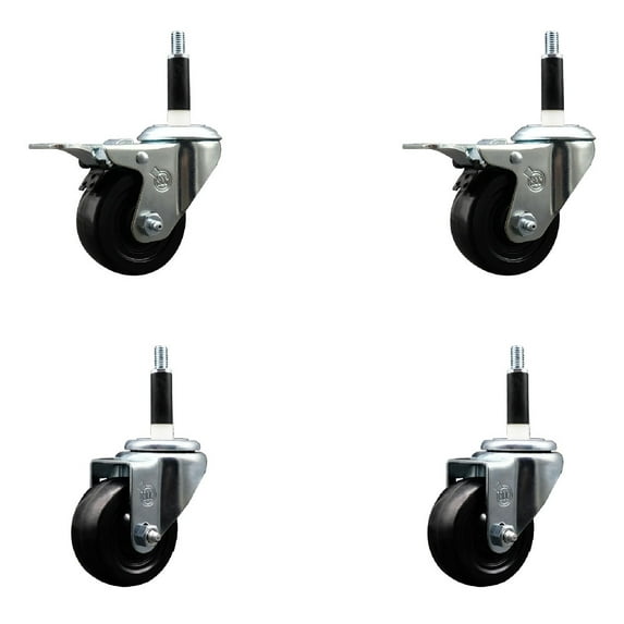 3 Inch Hard Rubber Swivel 7/8 Inch Expand Stem Caster Set 2 Total Lock Brakes