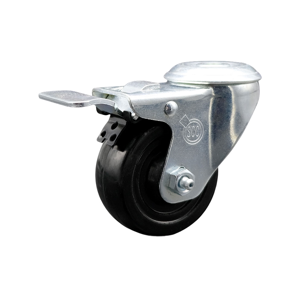 3 Inch Hard Rubber Wheel Bolt Hole Caster with Total Lock Brake Service Caster