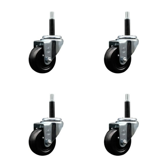 3 Inch Hard Rubber Wheel Swivel 3/4 Inch Expanding Stem Caster Set SCC