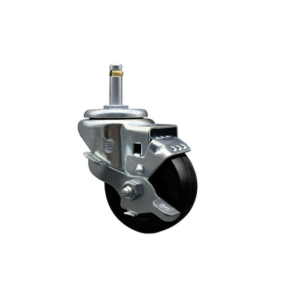 3 Inch Hard Rubber Wheel Swivel 7/16 Inch Grip Ring Stem Caster with Brake SCC