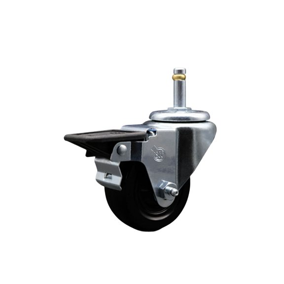 3 Inch Hard Rubber Wheel Swivel 7/16 Inch Grip Ring Stem Caster with Brake SCC