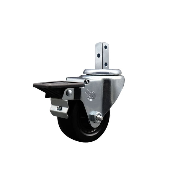 3 Inch Hard Rubber Wheel Swivel 7/8 Inch Square Stem Caster with Brake SCC