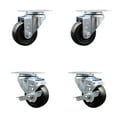 thumbnail image 1 of 3 Inch Hard Rubber Wheel Swivel Top Plate Caster Set with 2 Brakes SCC, 1 of 2