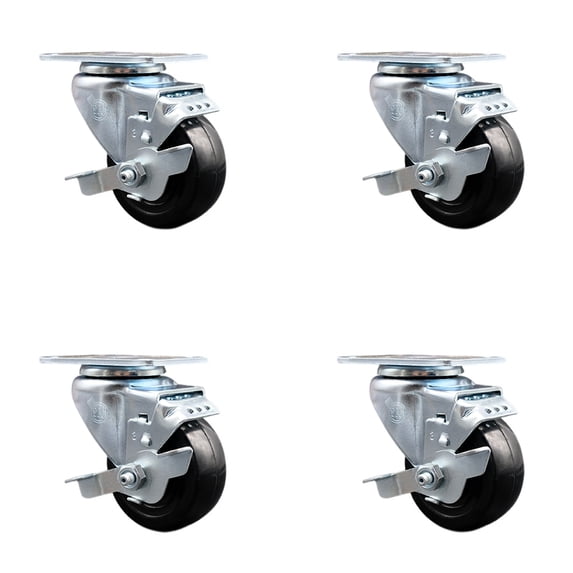 3 Inch Hard Rubber Wheel Swivel Top Plate Caster Set with Brake Service Caster