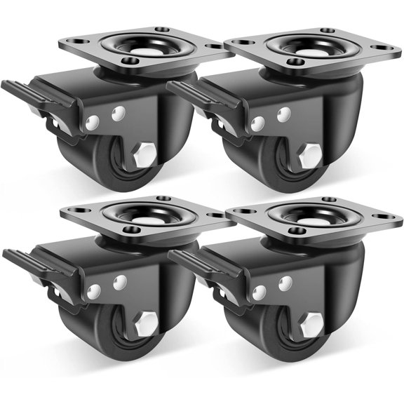 3-Inch Heavy Duty Casters Set of 4, Industrial Grade Casters Wheels 4400 LBS, Low Gravity Plate Swivel Caster with Brake, Durable & Corrosion-Resistant Nylon Wheels for Industrial, Machine