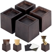 3 Inch Height Heavy Duty Wood Bed Risers   4 Pack Wood Furniture Risers Extenders for Bed, Sofa&Table, Support Up to 2200lbs, Non-Slip Recessed Hole Furniture Lifts for Storage Walnut Color