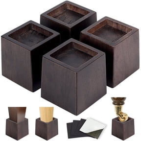 3 Inch Height Heavy Duty Wood Bed Risers – 4 Pack Wood Furniture Risers Extenders for Bed, Sofa&Table, Support Up to 2200lbs, Non-Slip Recessed Hole Furniture Lifts for Storage (Walnut Color)