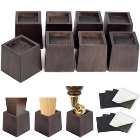 3 Inch Height Heavy Duty Wood Bed Risers – 8 Pack Wood Furniture Risers Extenders for Bed, Sofa&Table, Support Up to 2200lbs, Non-Slip Recessed Hole Furniture Lifts for Storage (Walnut Color)
