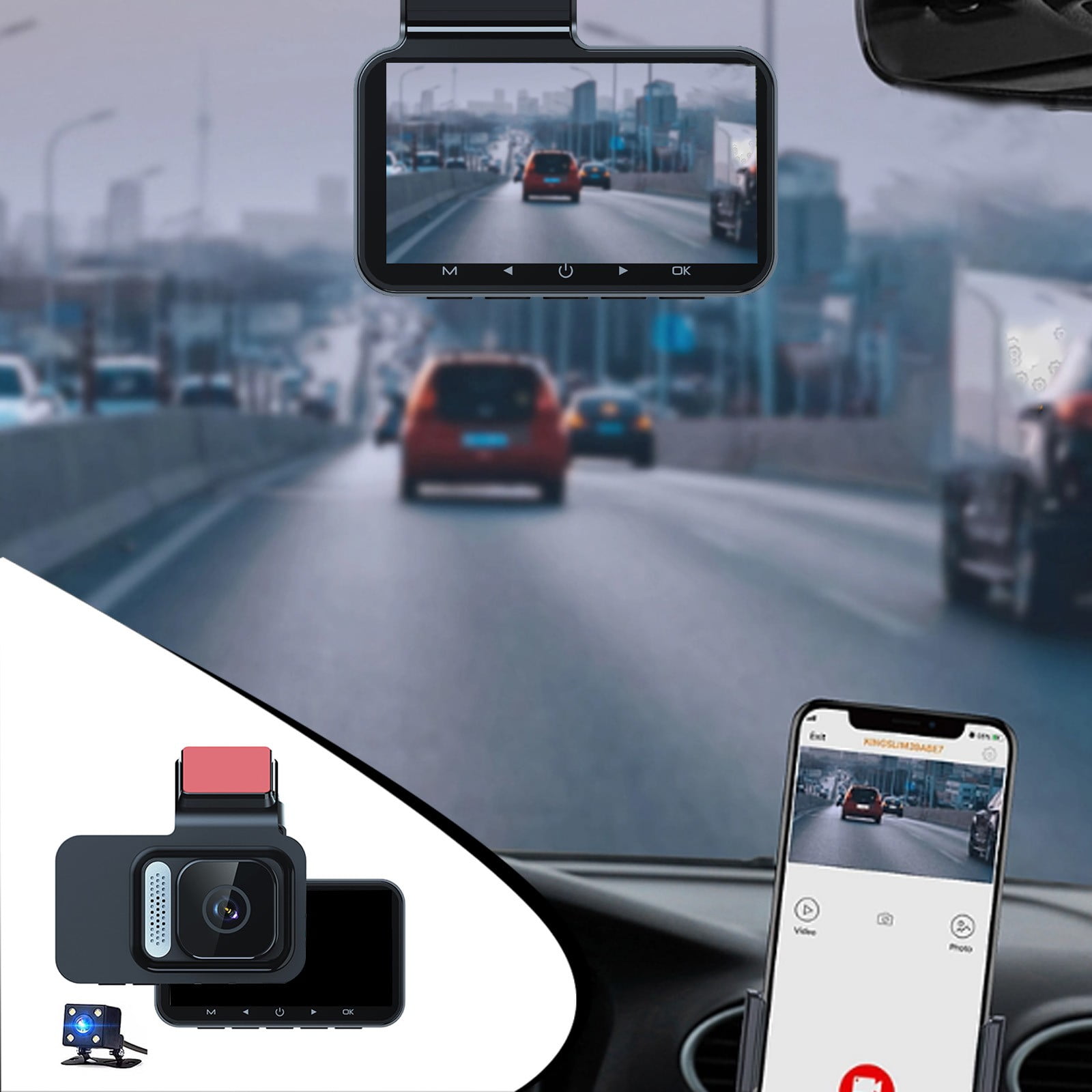 3Inch HighDefinition Lens 1080P Front And Rear Recording Dash Cam