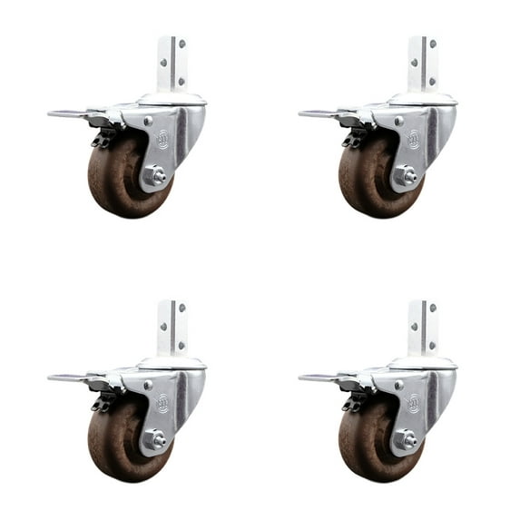 3 Inch High Temp Glass Filled Nylon 3/4 Inch Stem Caster Set Total Lock Brake